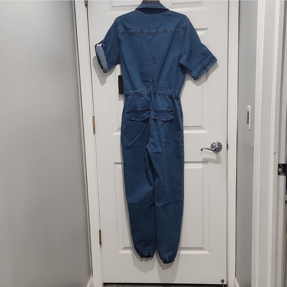 American Bazi cinched waist zip up medium wash denim jumpsuit size M - Picture 7 of 9